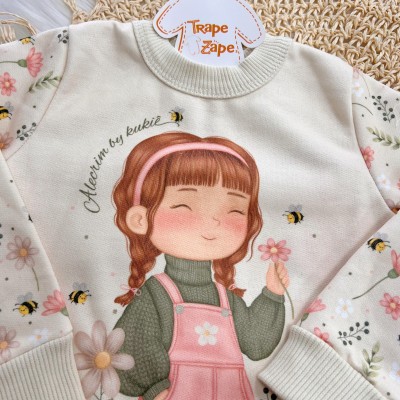 Conj. Blusa Manga Longa Garotinha Alecrim e Calça Legging de Camurça - Areia e Verde Oliva 